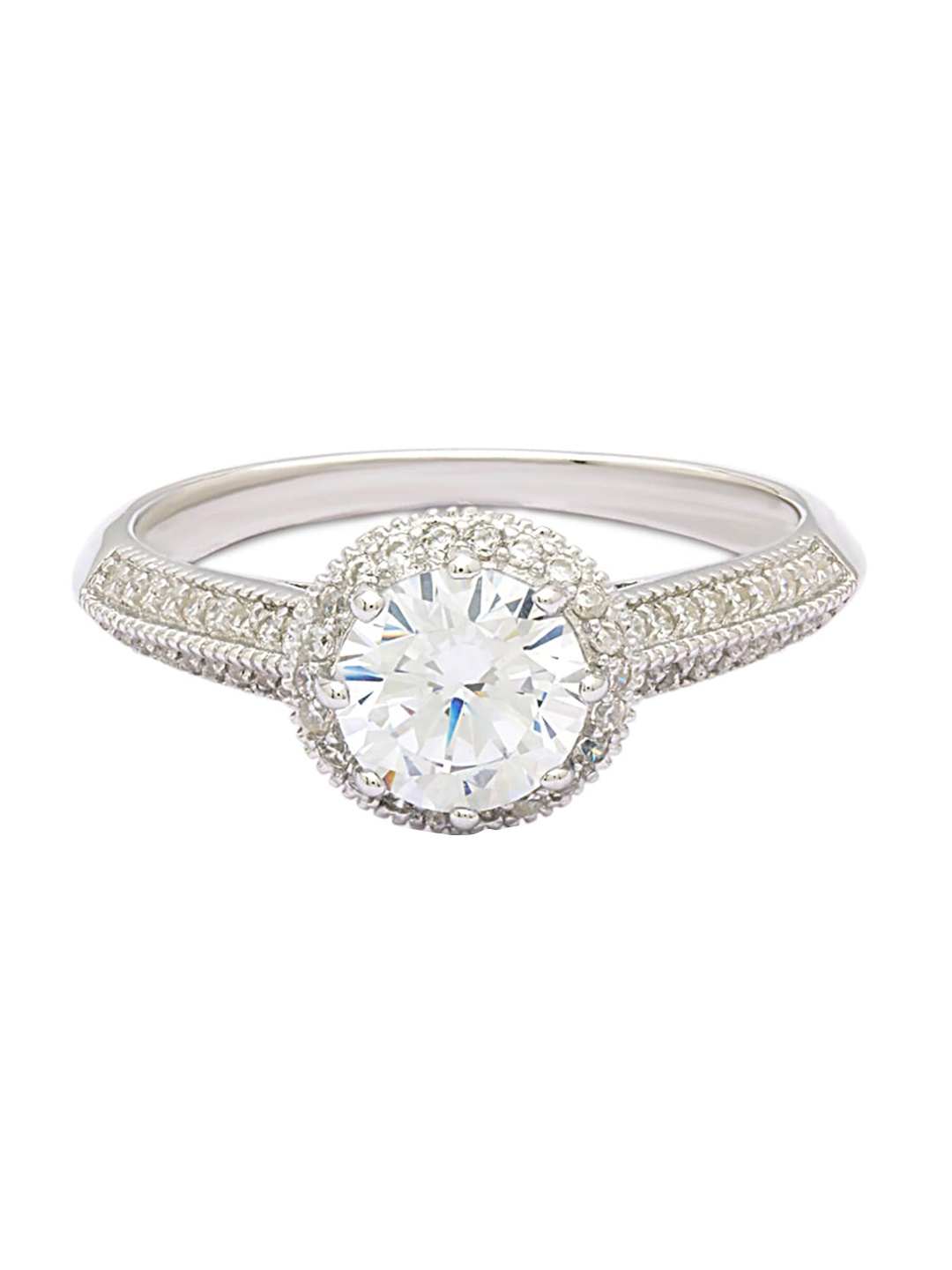 

ANAYRA 925 Sterling Silver White CZ-Studded Finger Ring