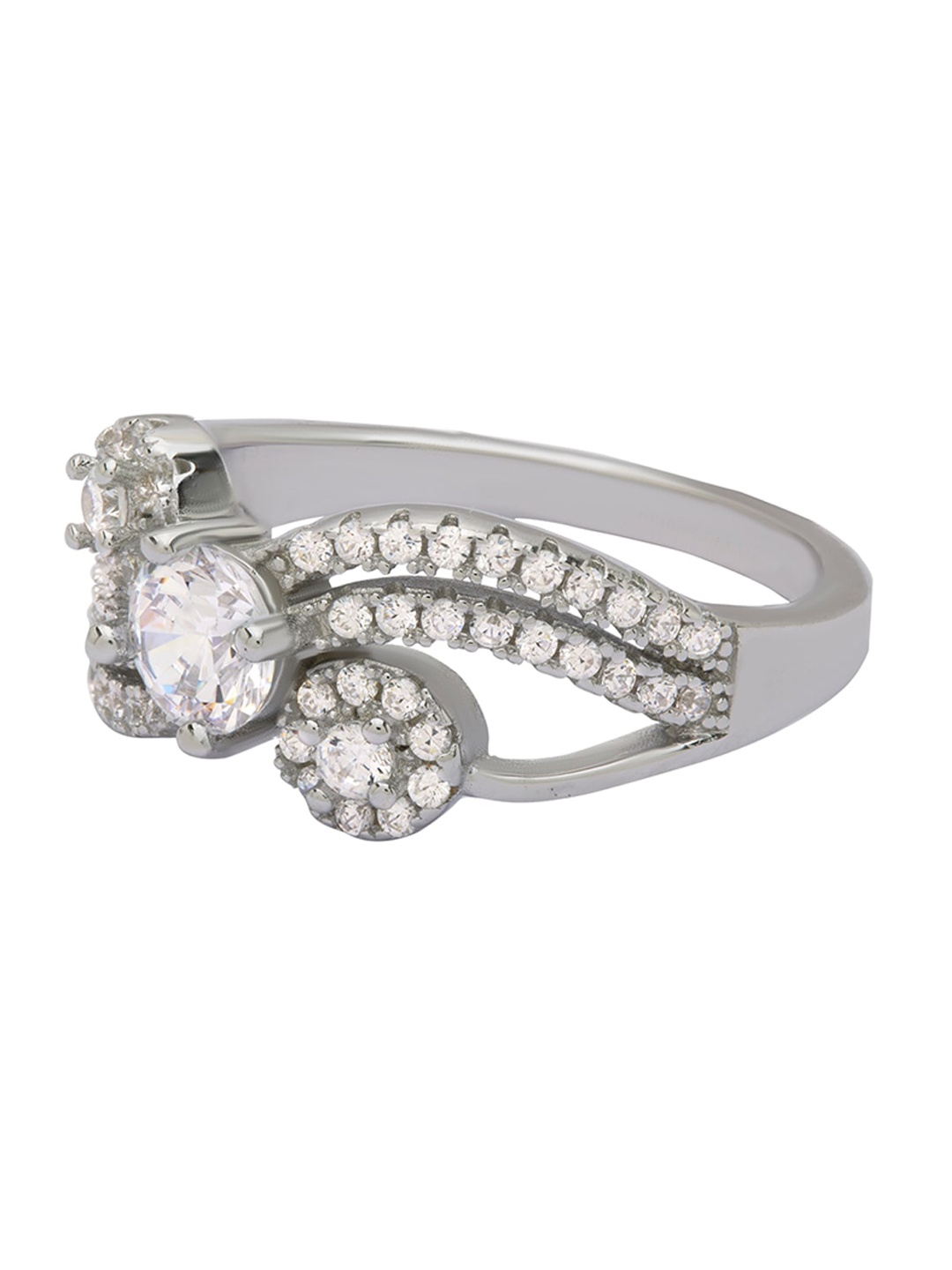 

ANAYRA Women Silver-Toned & White AD-Studded American Diamond Sparkling Finger Ring