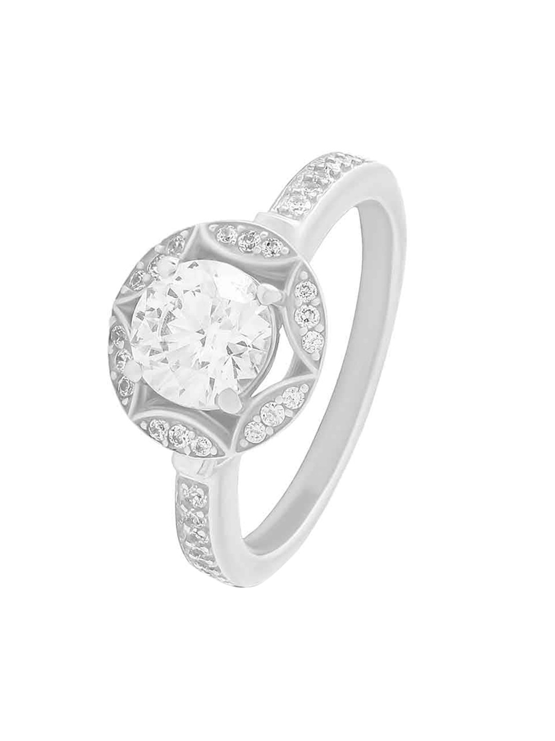 

ANAYRA Silver-Toned & White AD-Studded Finger Ring