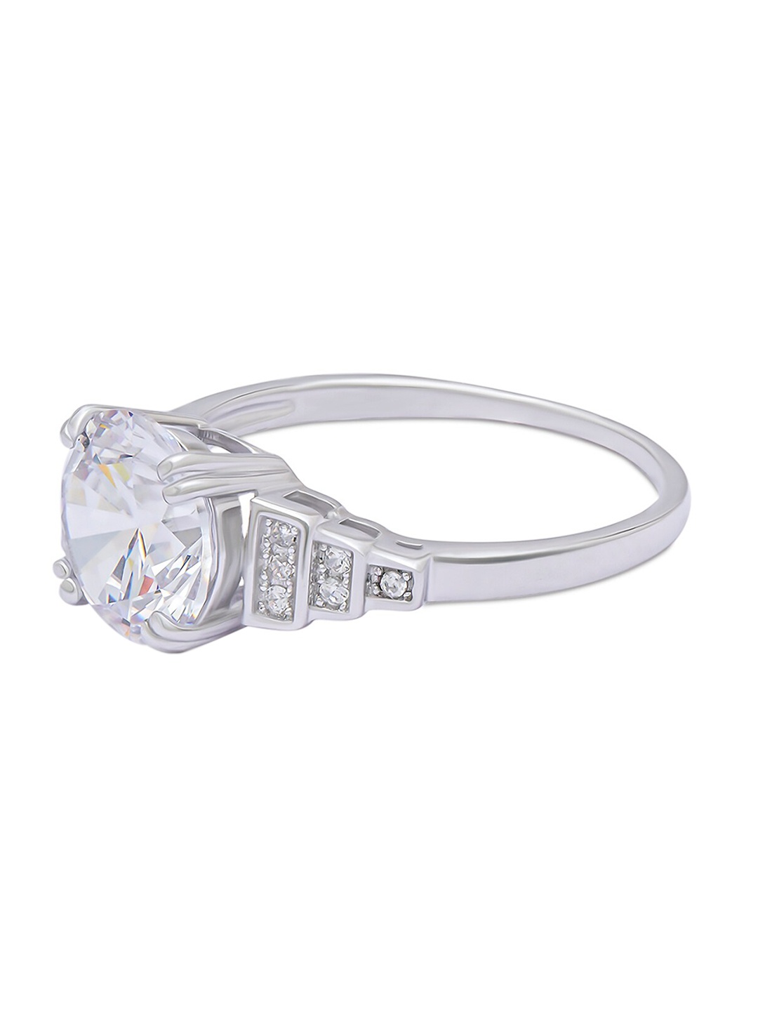 

ANAYRA Silver-Toned & White AD-Studded Finger Ring