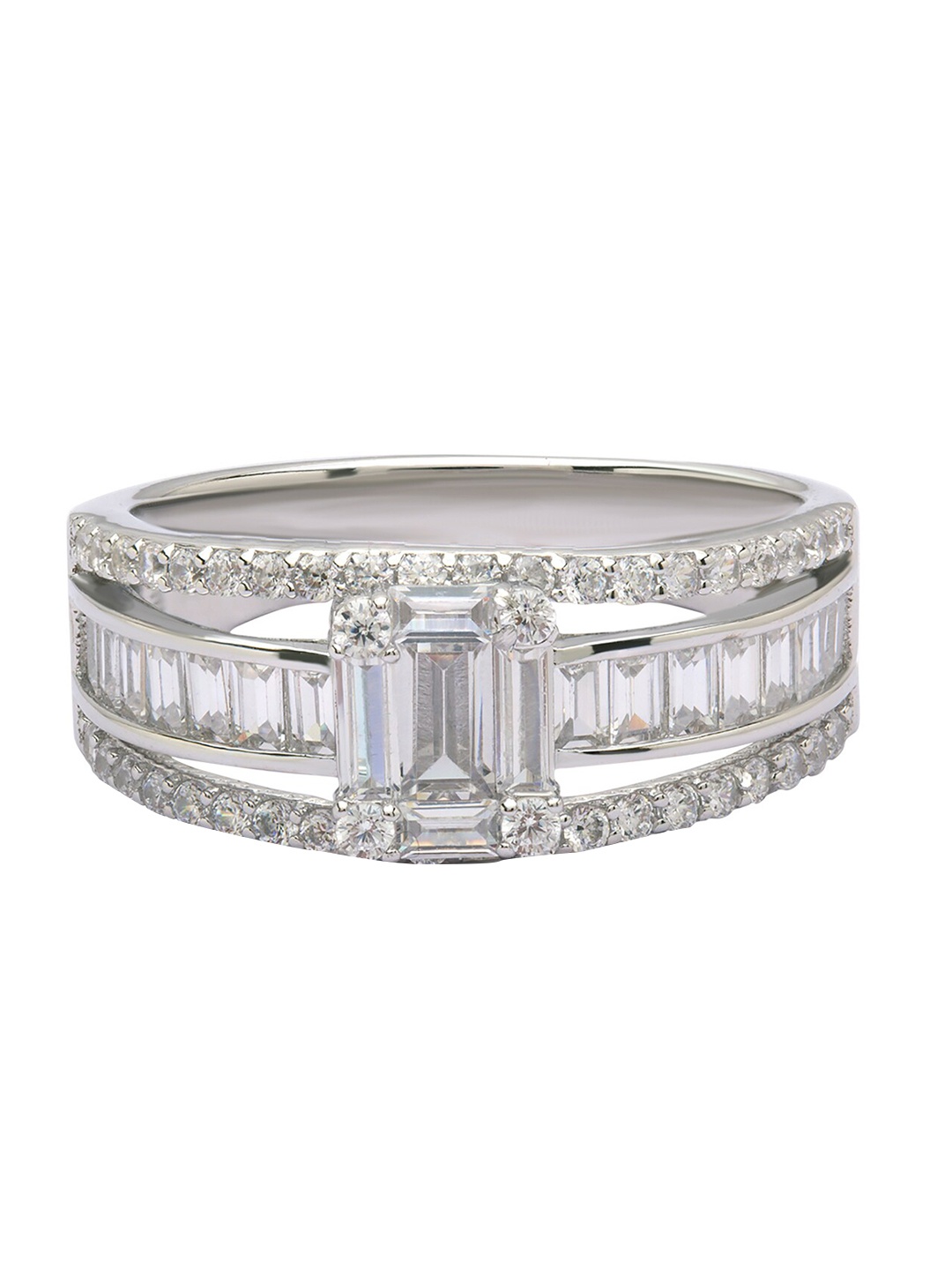 

ANAYRA 925 Sterling Silver Silver-Toned White CZ-Studded Finger Ring