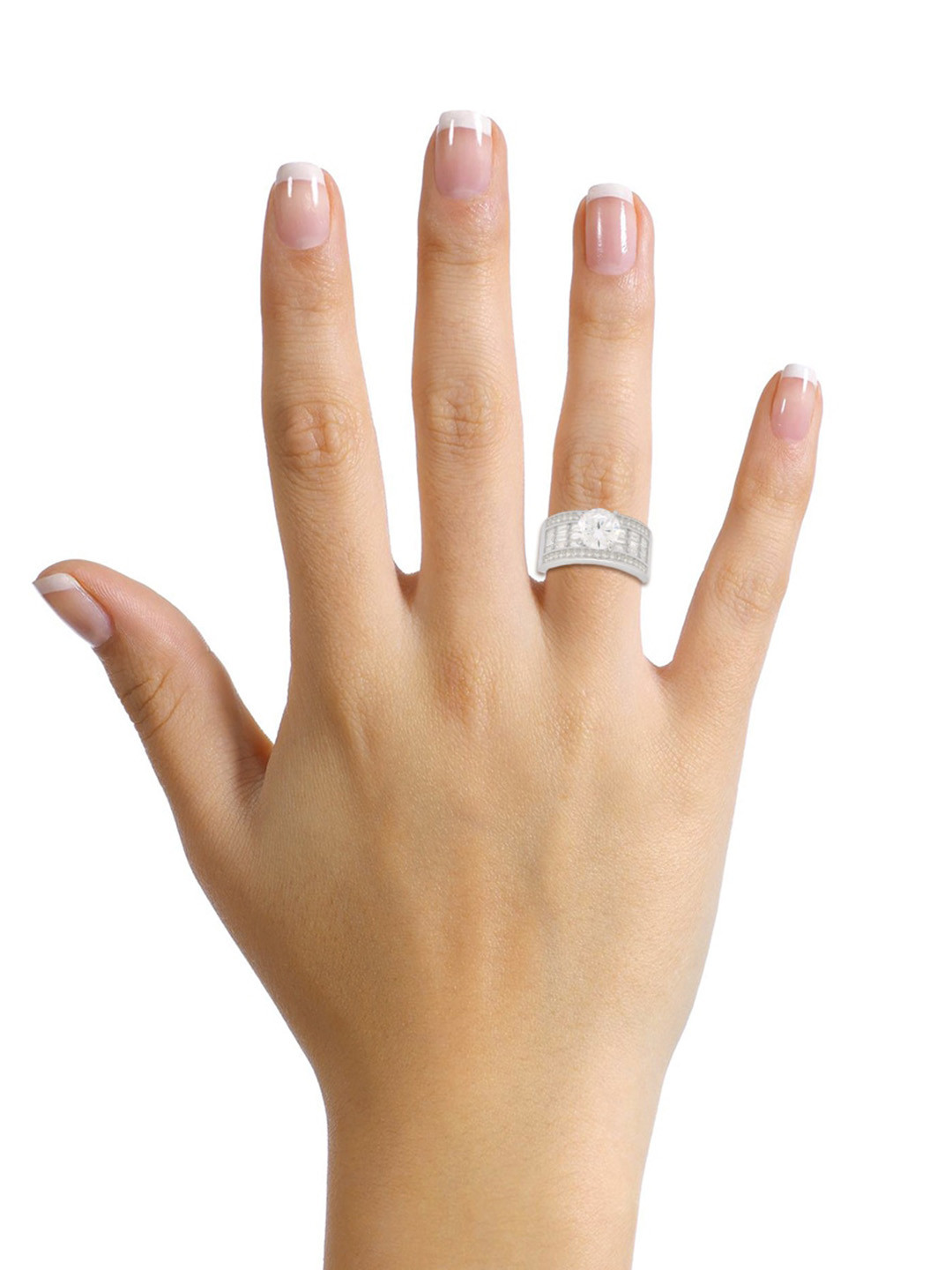 

ANAYRA 925 Sterling Silver Silver-Toned White CZ-Studded Finger Ring
