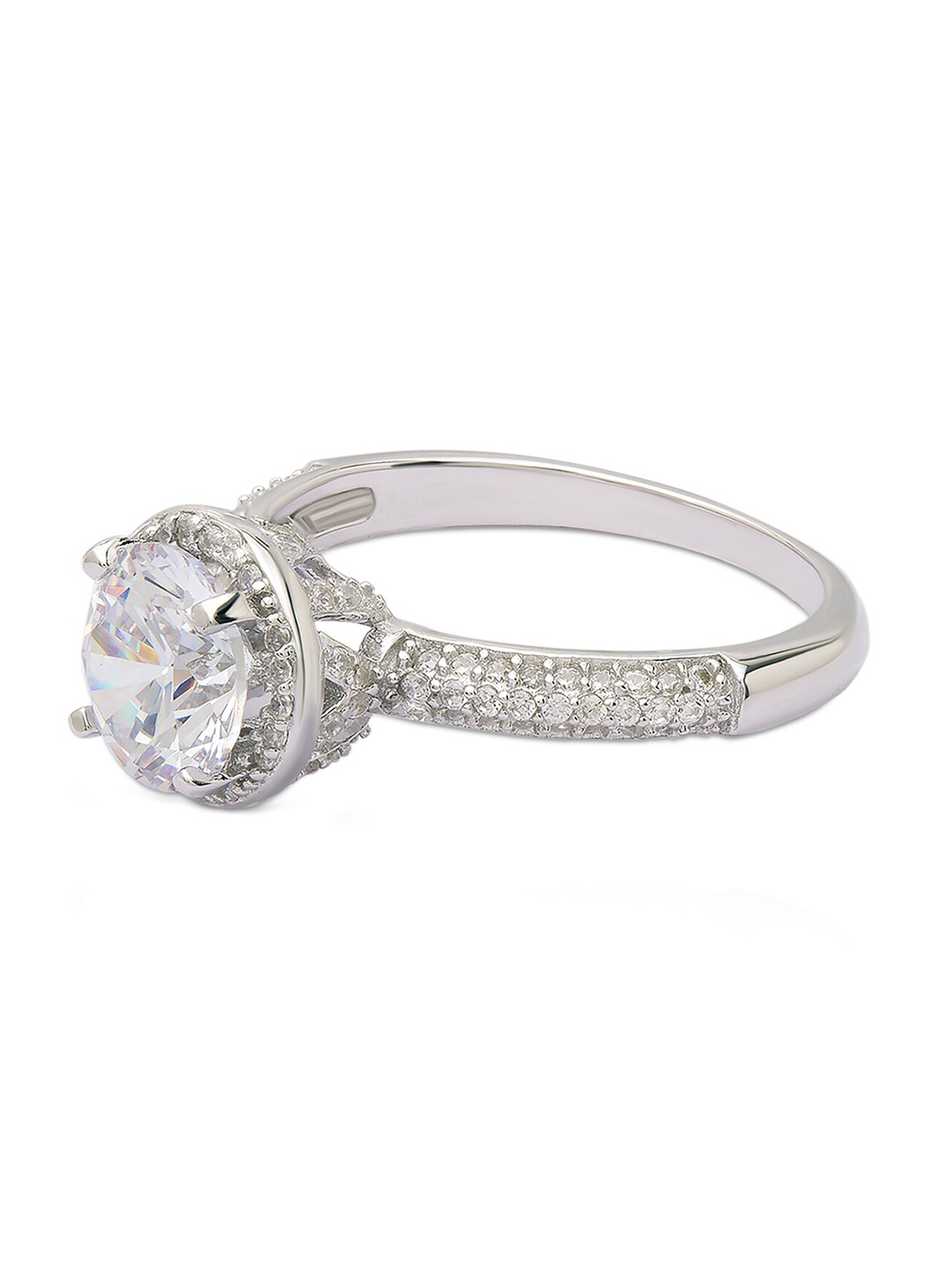 

ANAYRA Silver-Toned & White AD-Studded Finger Ring