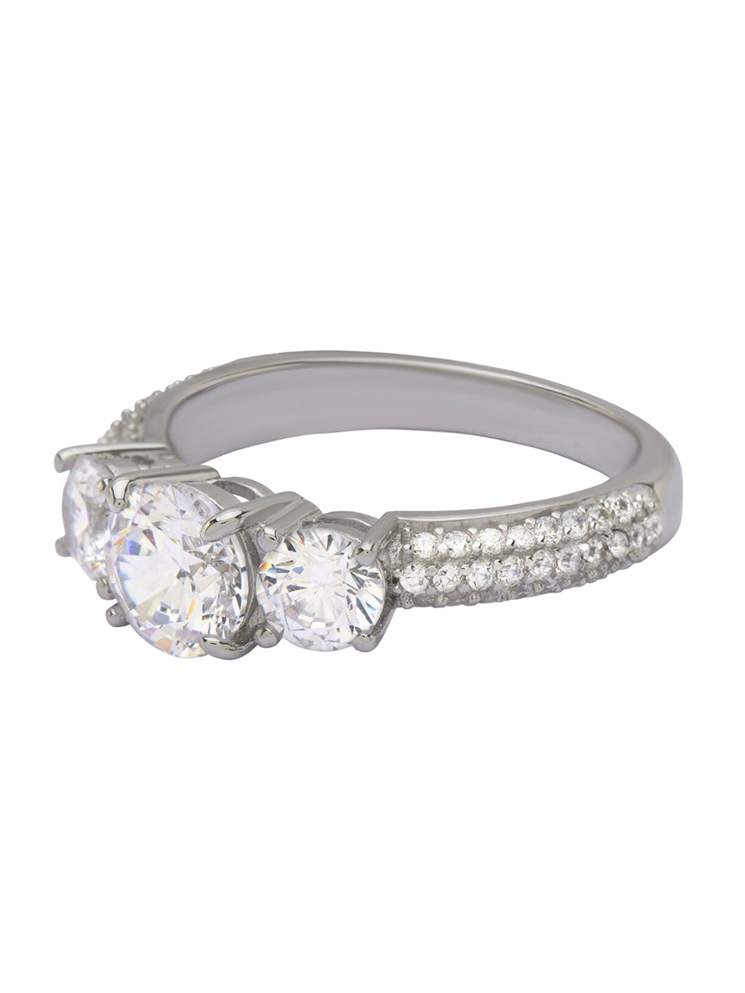 

ANAYRA 925 Sterling Silver Silver-Toned White AD Studded Finger Ring