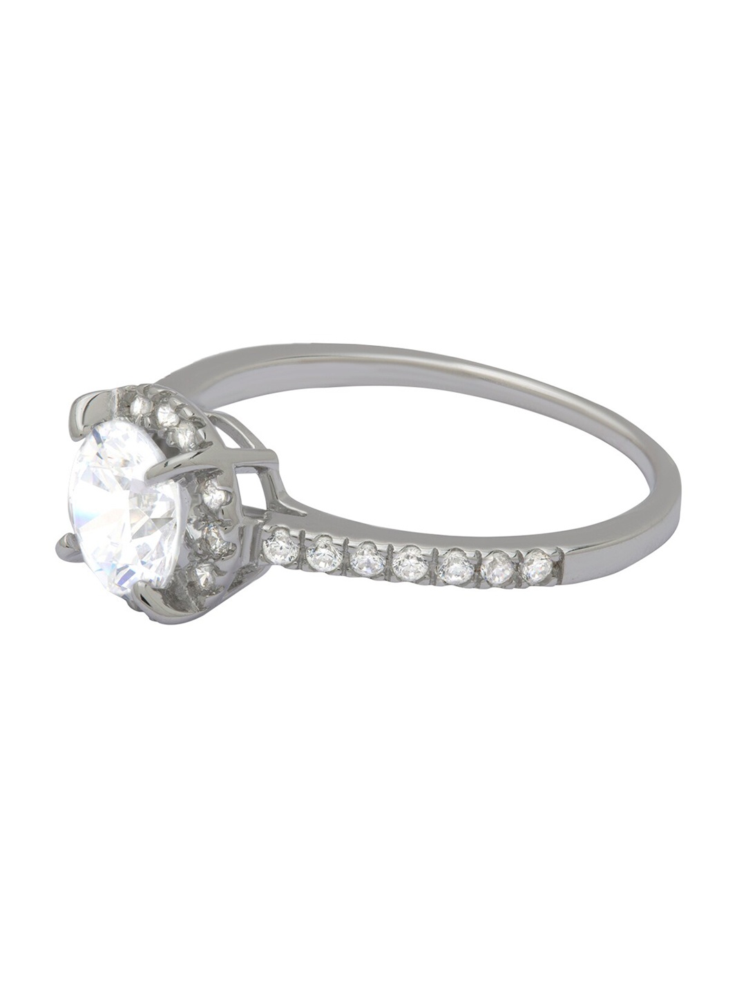 

ANAYRA 925 Sterling Silver Silver-Toned White American Diamond CZ-Studded Finger Ring