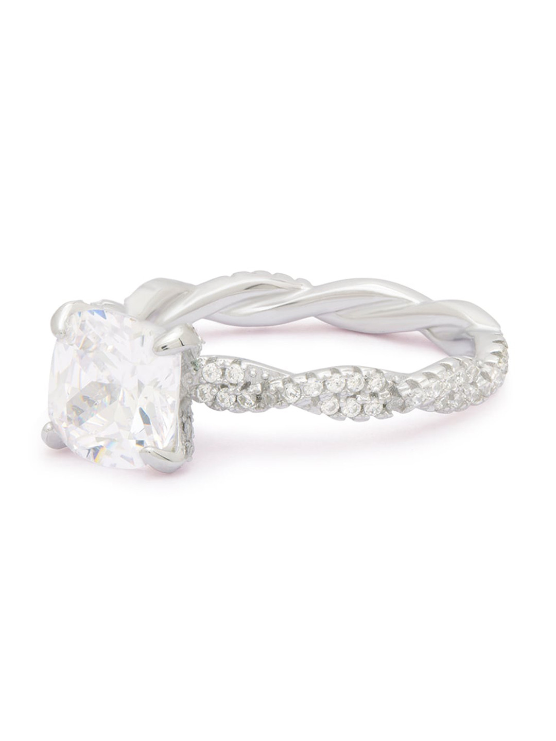 

ANAYRA Women White & Silver-Toned AD-Studded Finger Ring