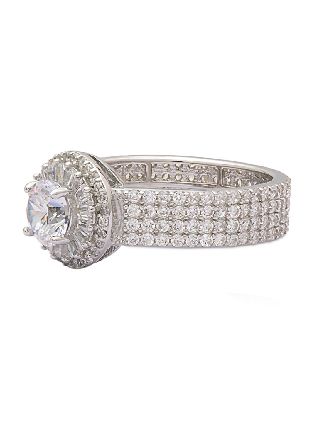 

ANAYRA 925 Sterling Silver Silver-Toned White American Diamond CZ-Studded Finger Ring