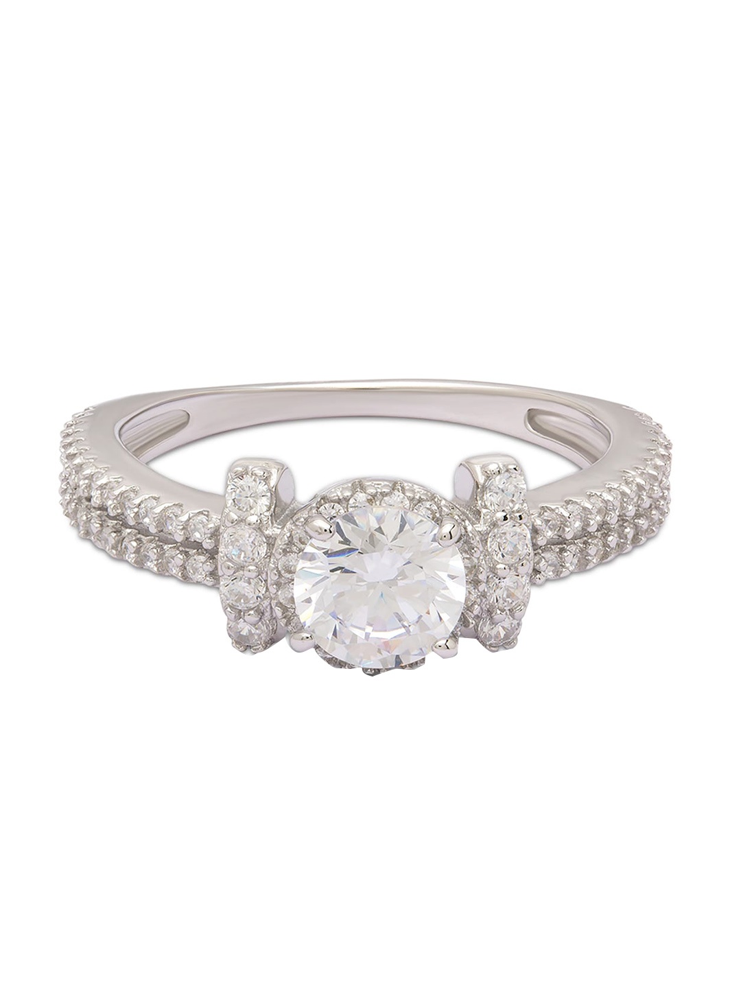 

ANAYRA Women 925 Sterling Silver Silver-Toned White CZ-Studded Finger Ring