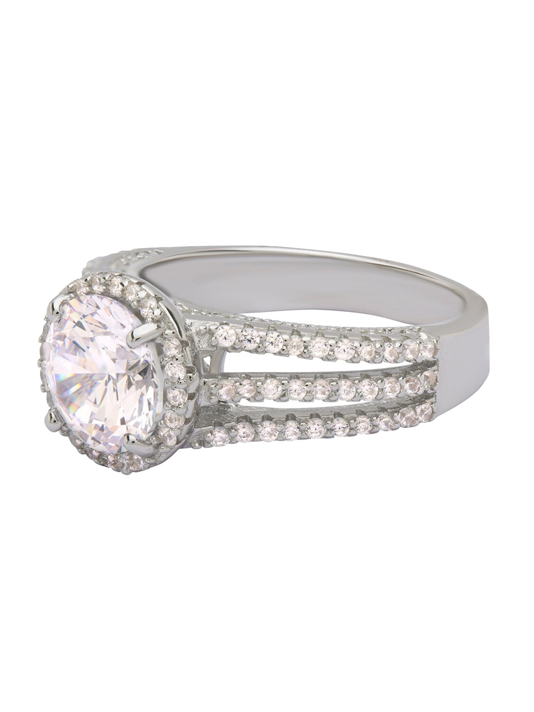 

ANAYRA Women 925 Sterling Silver White & Silver-Plated American Diamond Finger Ring