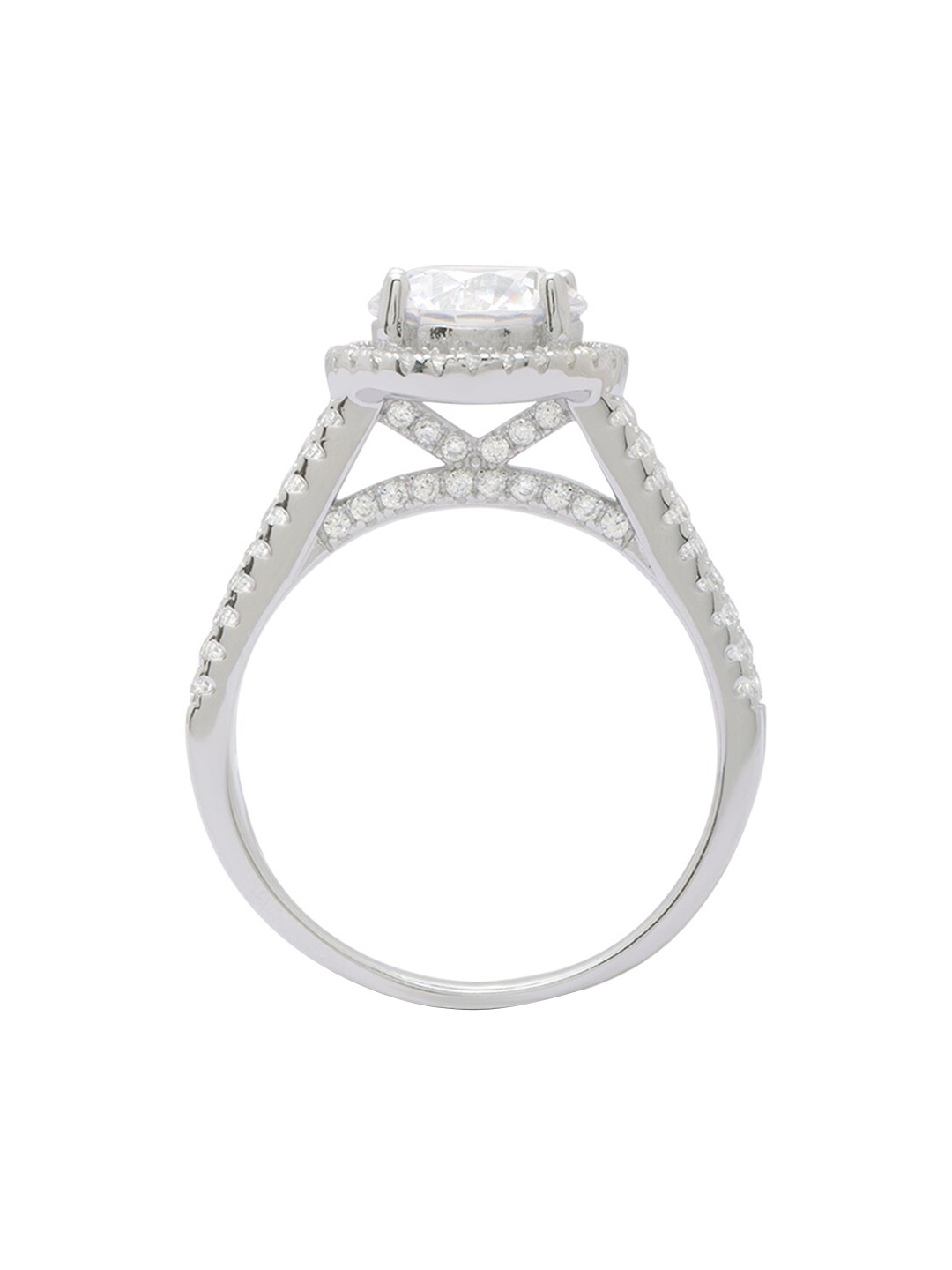 

ANAYRA Silver-Toned & White American Diamond-Studded Finger Ring