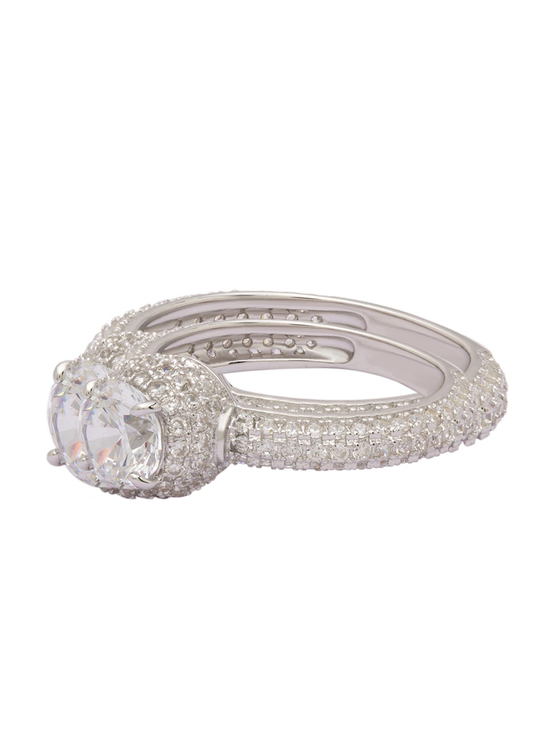 

ANAYRA Silver-Toned & White AD-Studded Finger Ring
