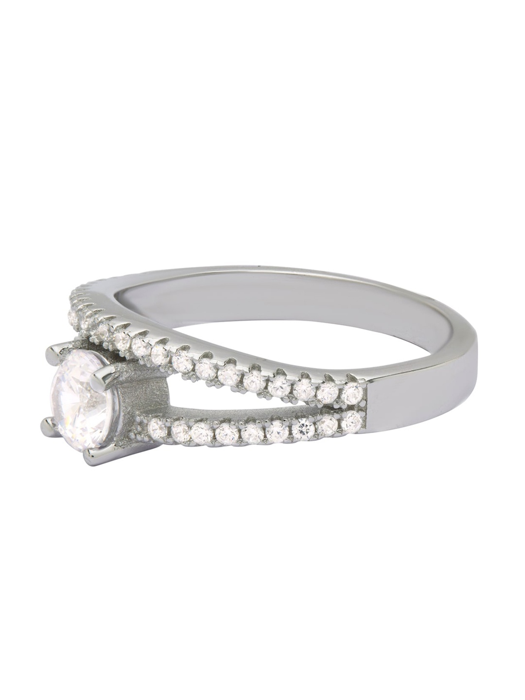

ANAYRA 925 Sterling Silver Silver-Toned White CZ-Studded Finger Ring
