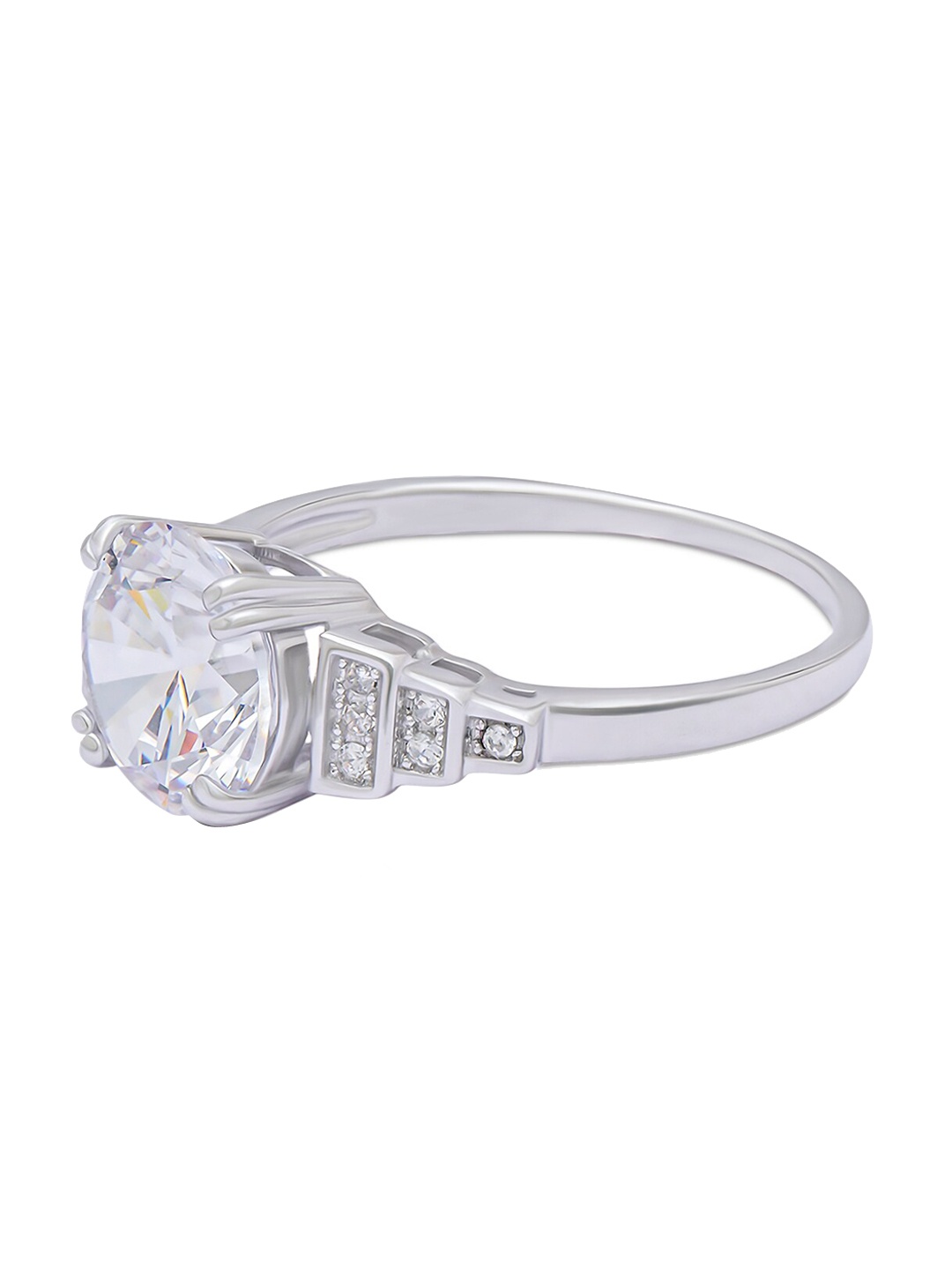 

ANAYRA 925 Sterling Silver Silver-Toned White AD Studded Finger Ring