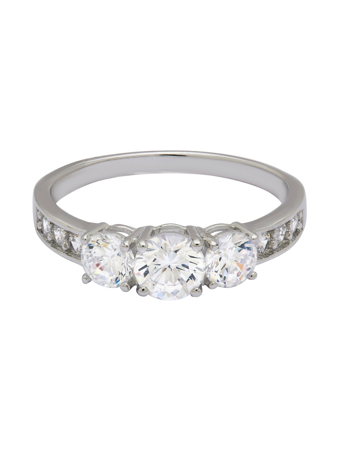

ANAYRA 925 Sterling Silver Silver-Toned White AD Studded Finger Ring