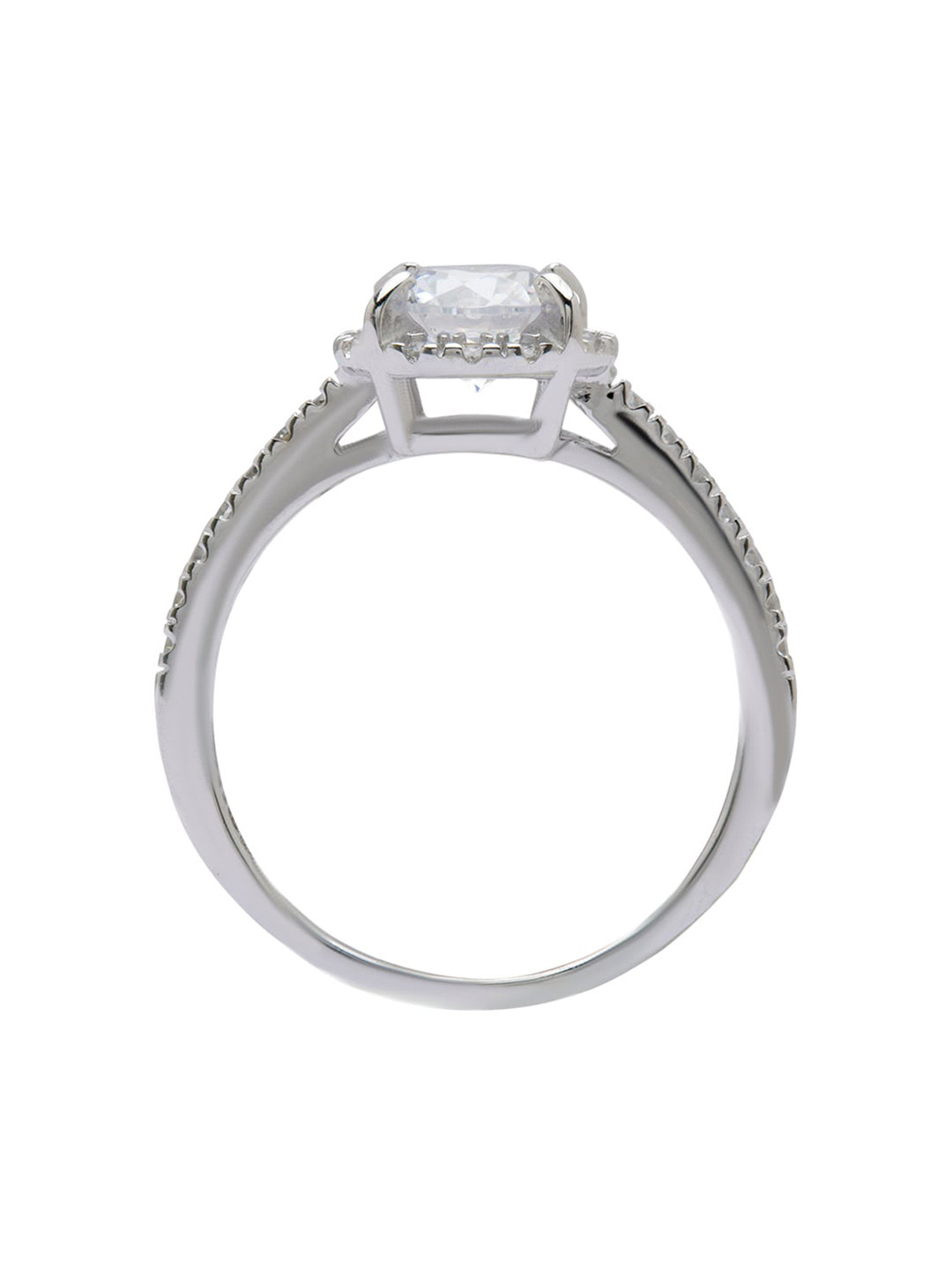 

ANAYRA Silver-Plated White 925 Sterling Silver Solitaire AD-Studded Finger Ring