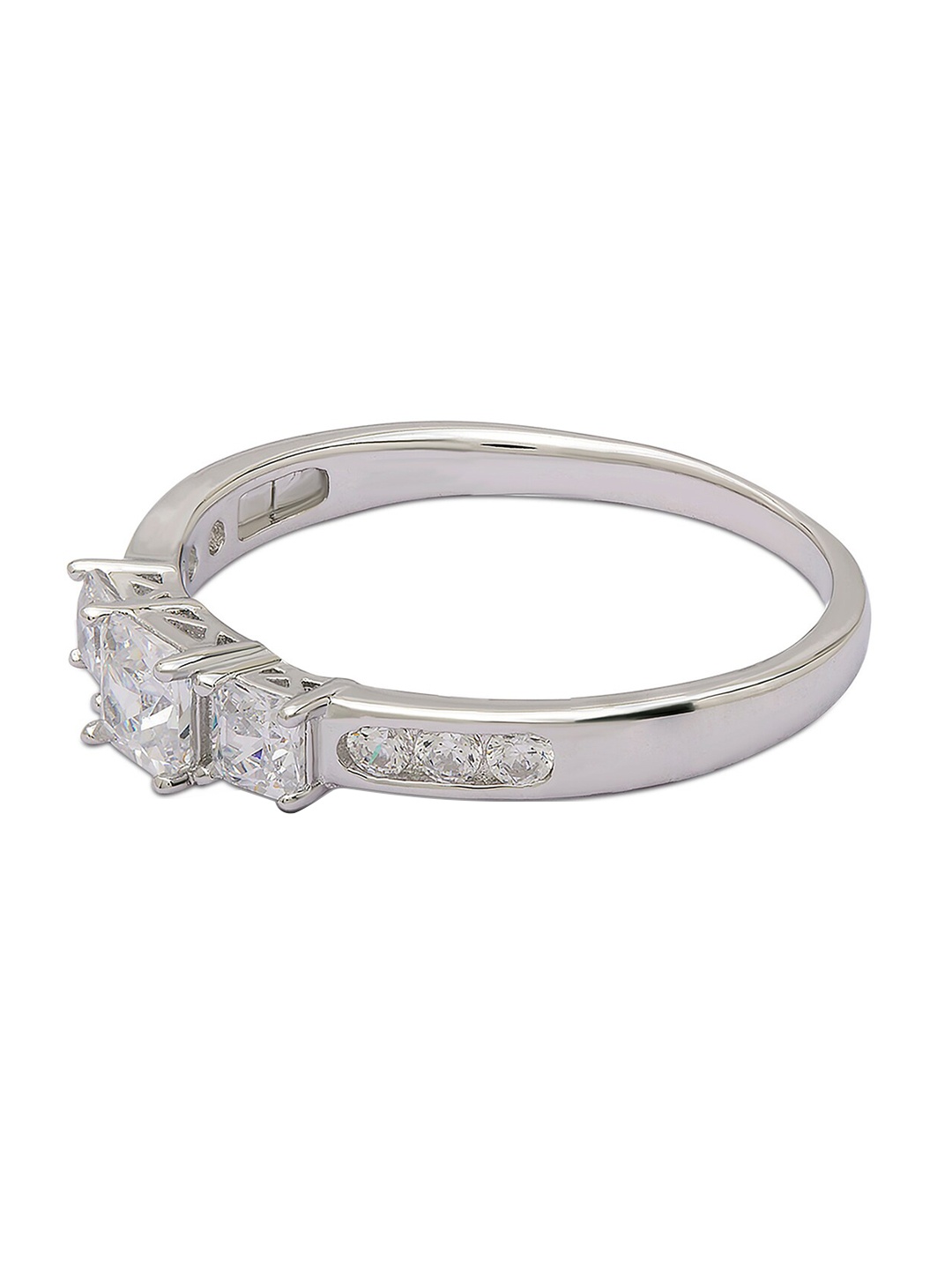 

ANAYRA Women 925 Sterling Silver Silver-Toned White CZ-Studded Finger Ring