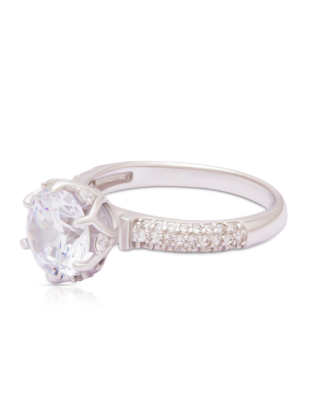 

ANAYRA 925 Sterling Silver Silver-Toned White AD Studded Finger Ring