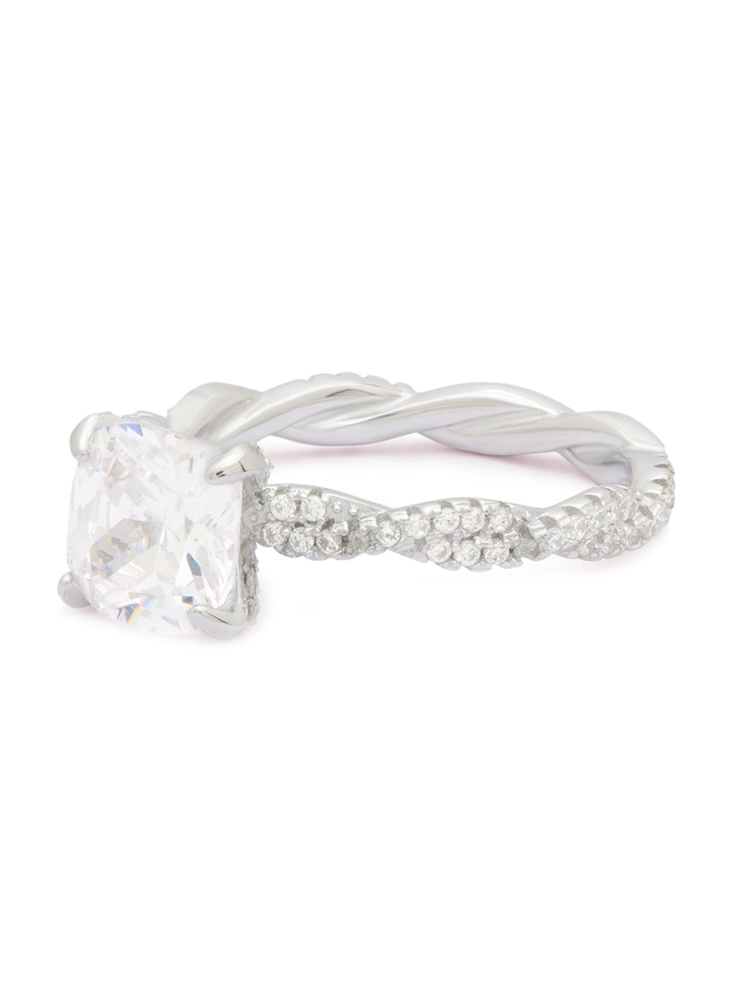 

ANAYRA Women White & Silver-Toned 925 Sterling CZ-Studded Finger Ring
