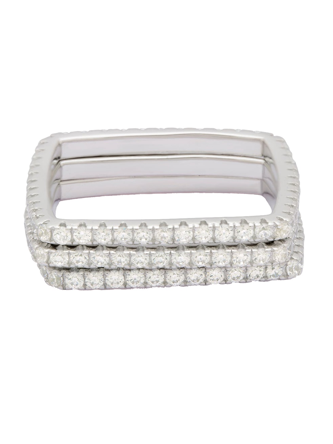 

ANAYRA 925 Sterling Silver Silver-Toned White CZ-Studded Finger Ring