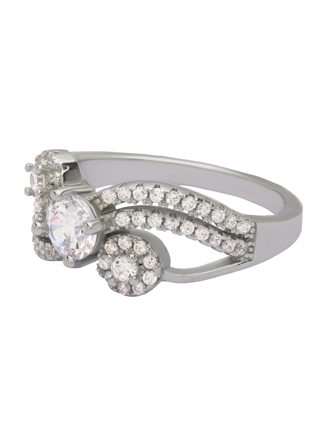 

ANAYRA 925 Sterling Silver Silver-Toned White AD Studded Finger Ring