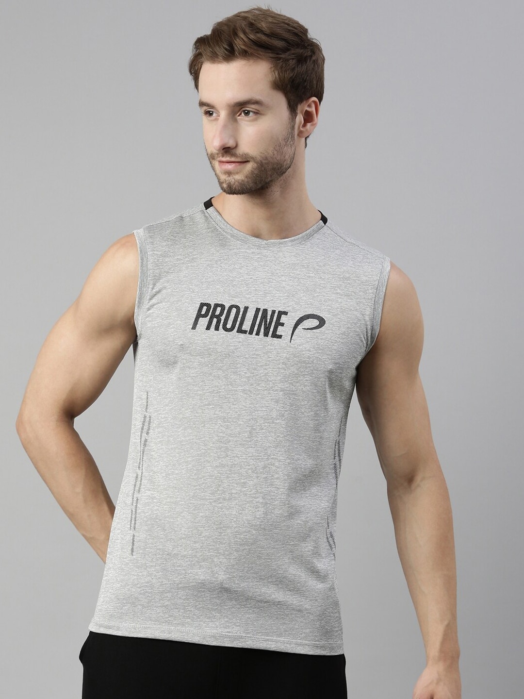 

Proline Active Men Grey & Black Typography Printed T-shirt