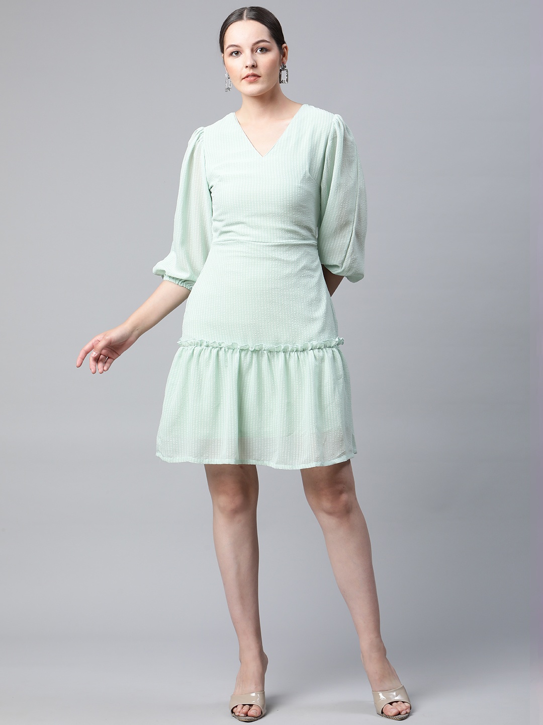 

plusS Mint Green Self Design A-Line Dress