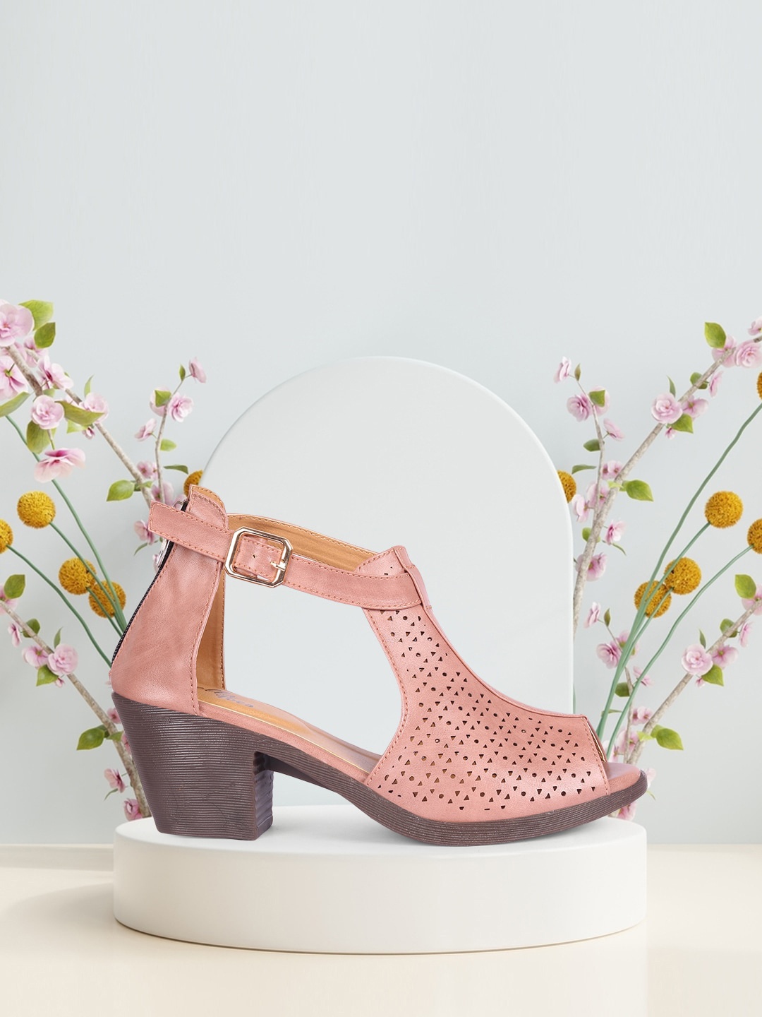 

Bella Toes Pink Work Block Heels with Laser Cuts