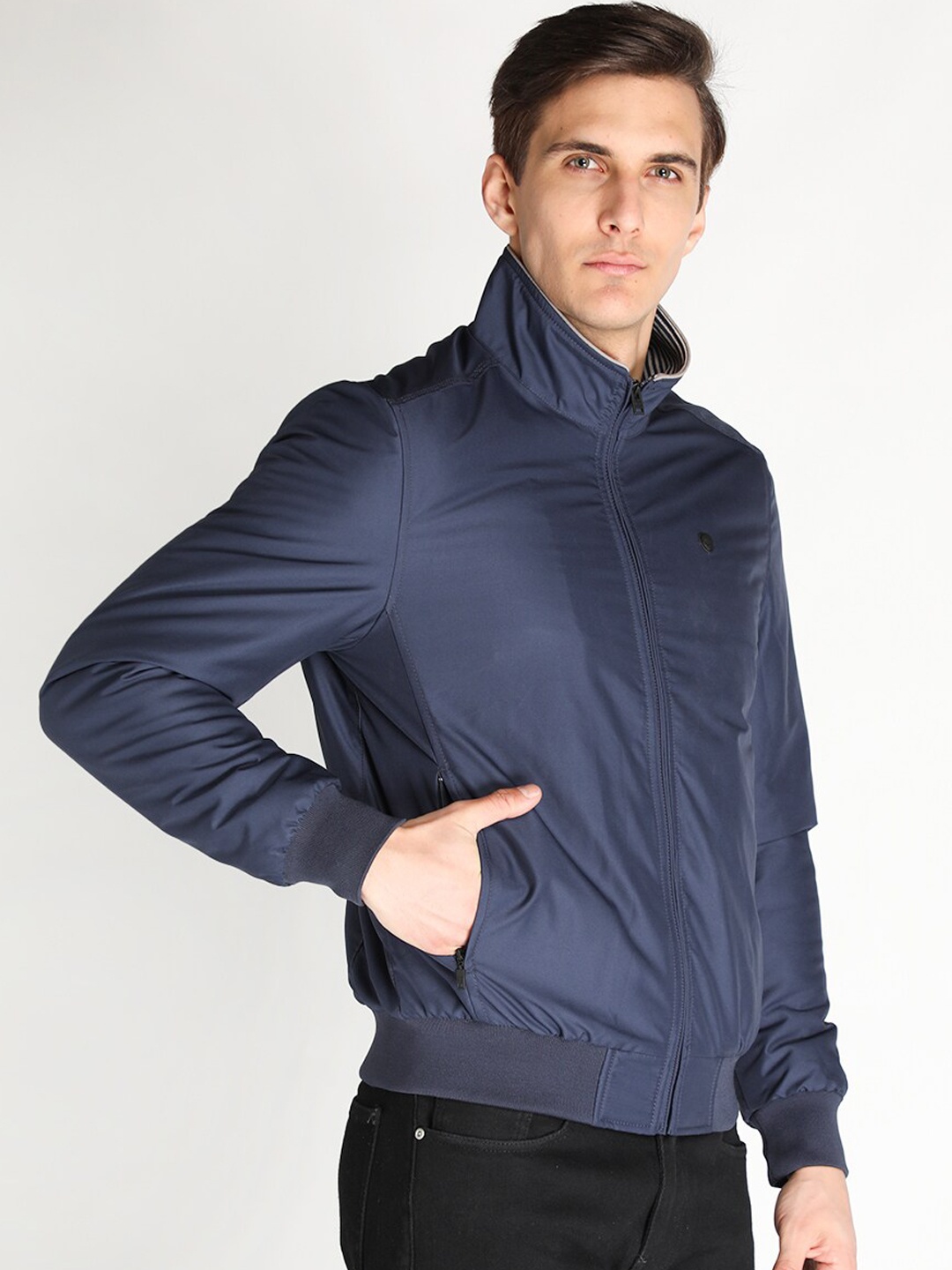 

LURE URBAN Men Blue Solid Bomber Jacket