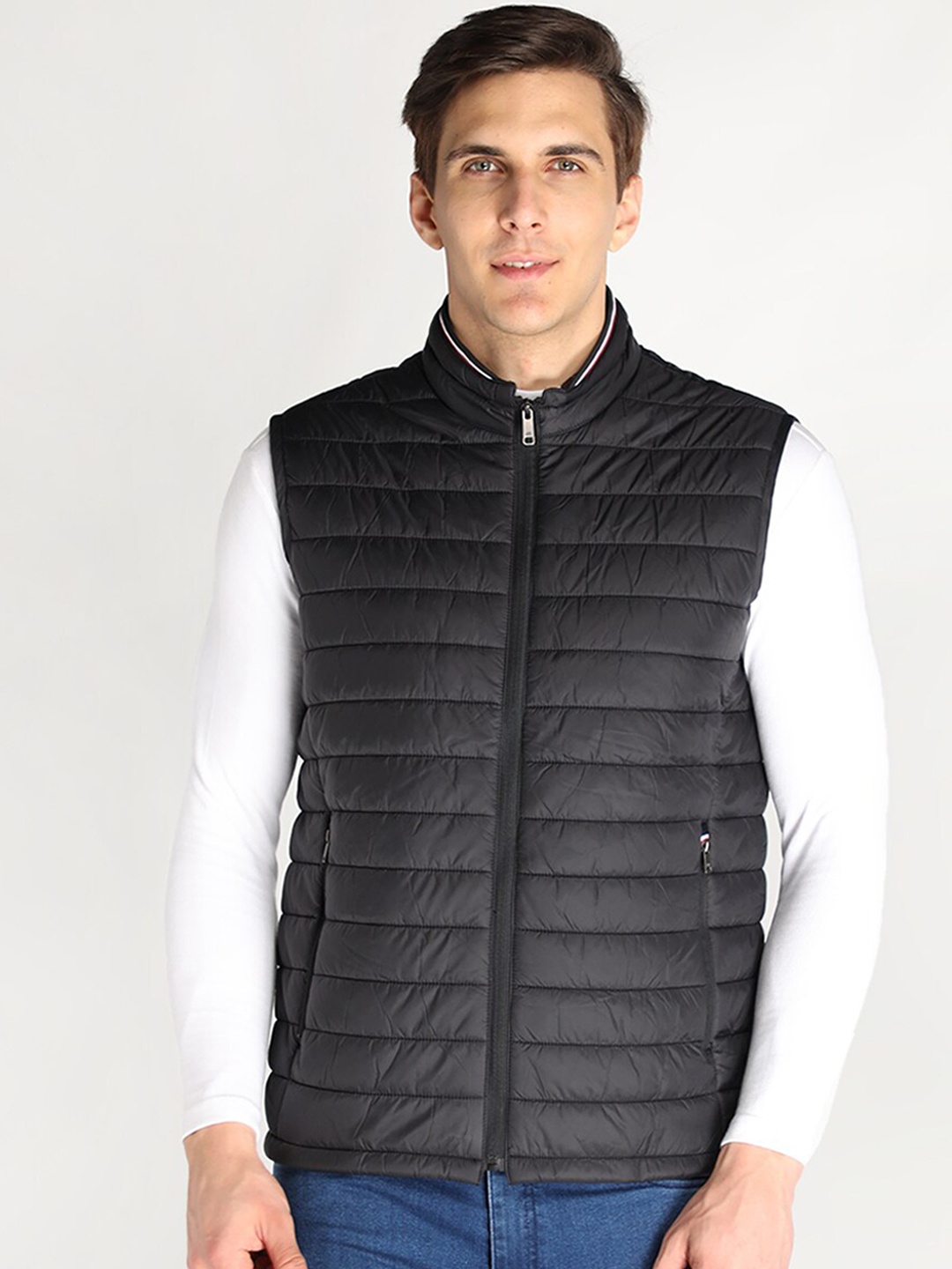 

LURE URBAN Men Black Striped Tailored Jacket