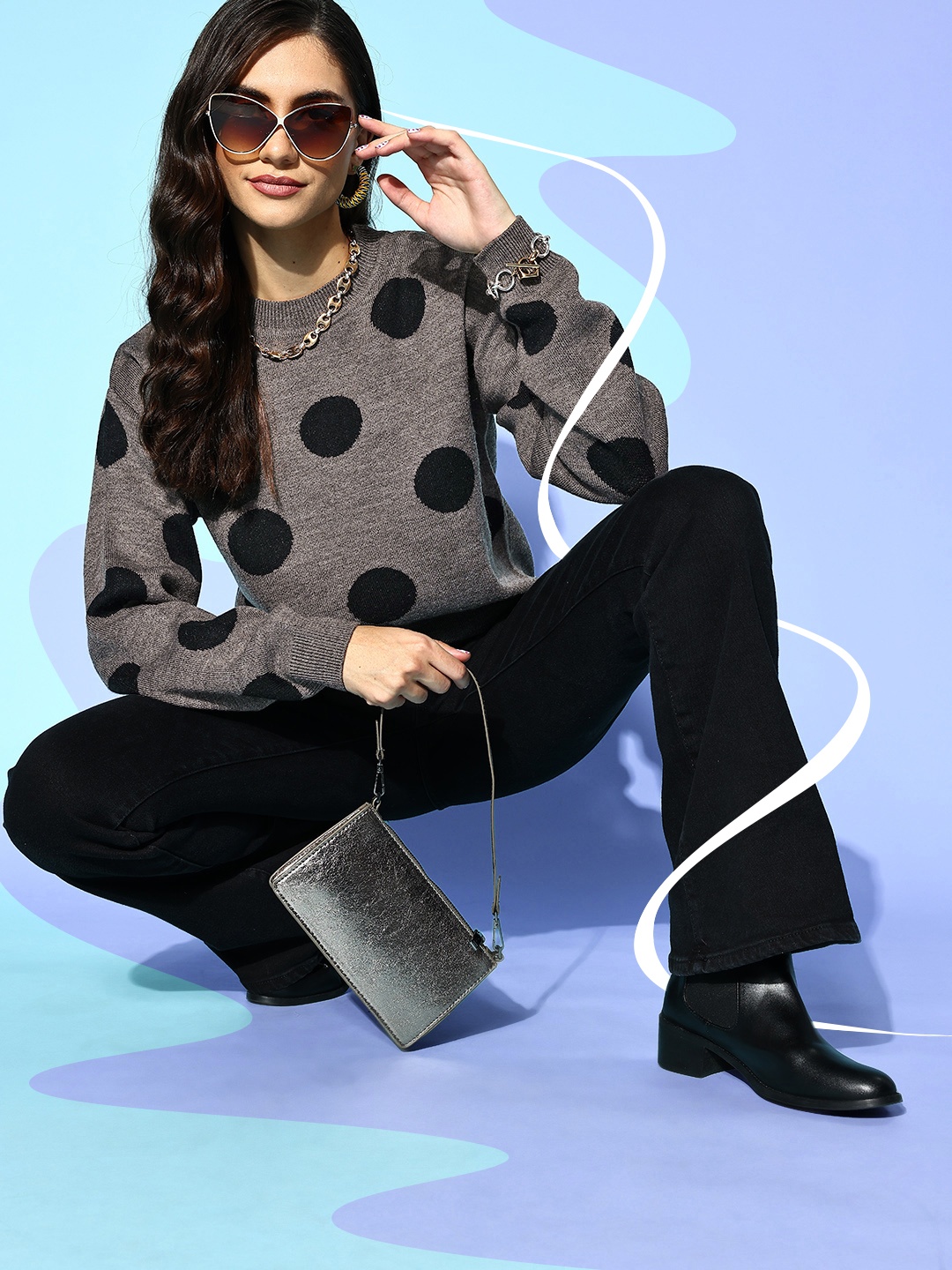

Berrylush Women Grey Geometric Knits Bits Sweater