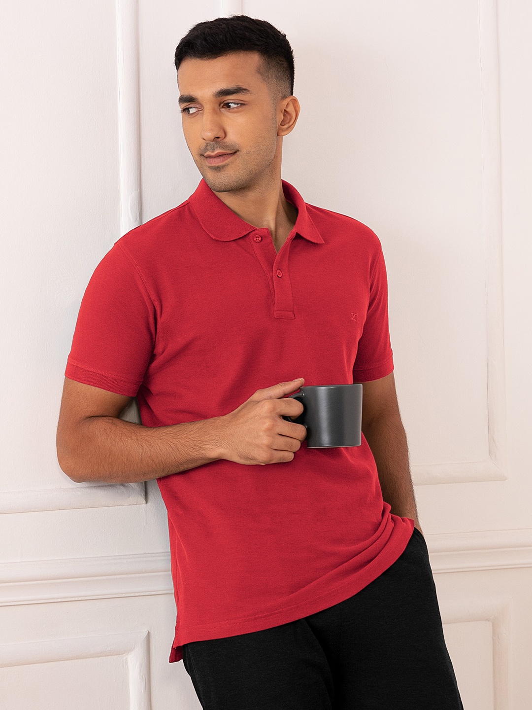

XYXX Men Red Polo Collar Antimicrobial T-shirt