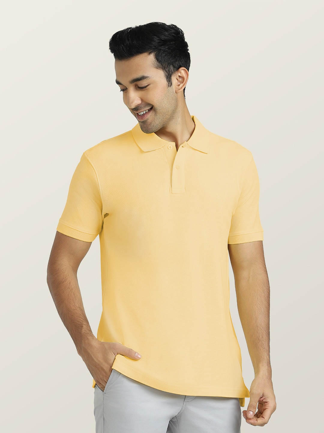 

XYXX Men Yellow Polo Collar Antimicrobial T-shirt