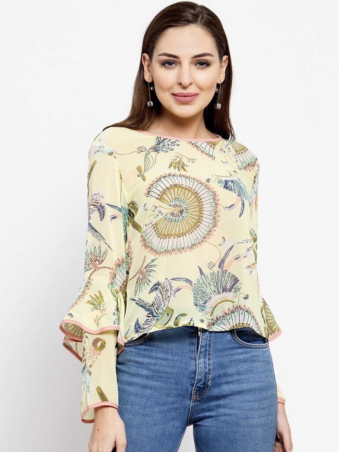 

Claura Women Yellow Print Georgette Top