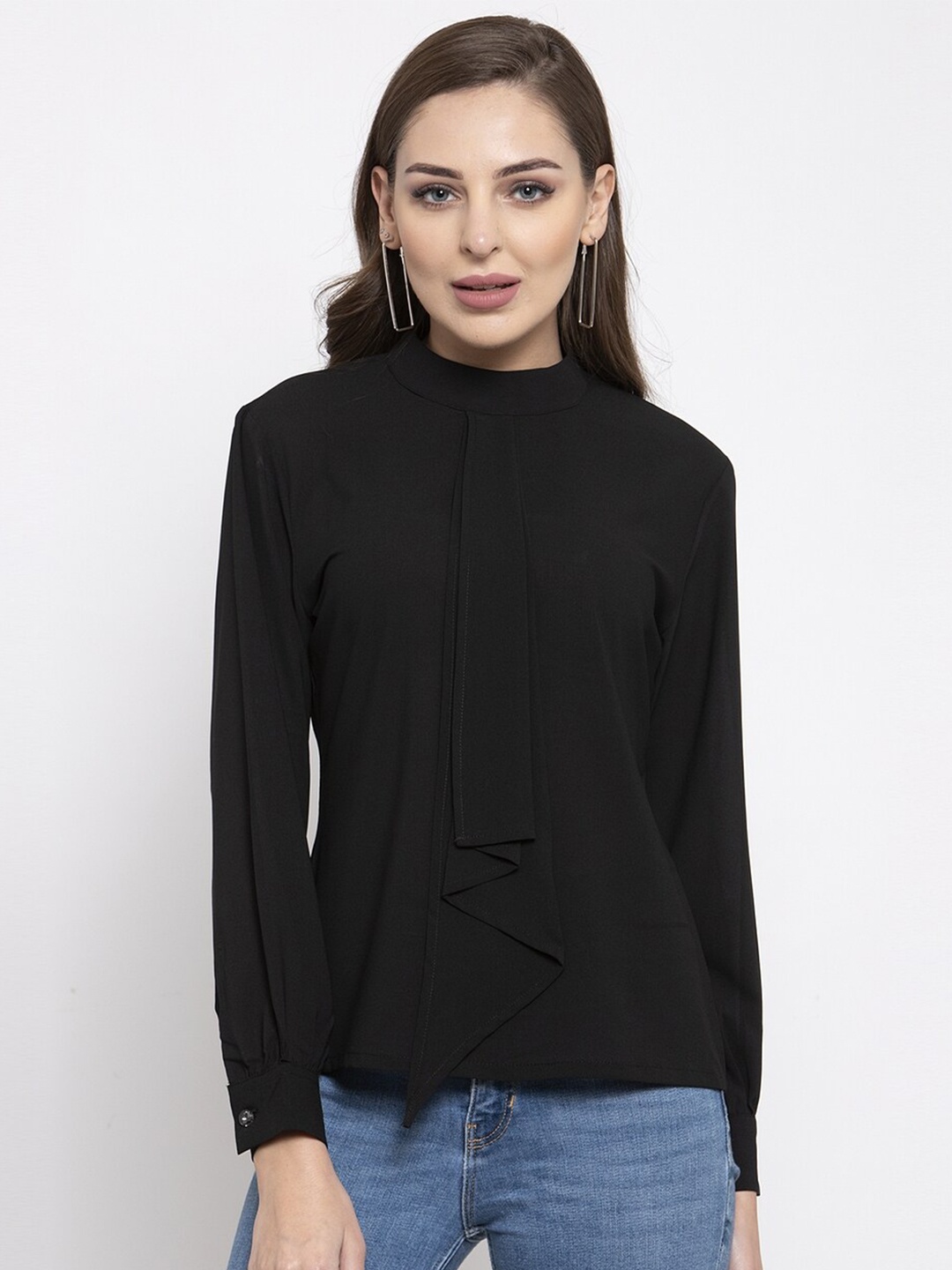 

Claura Black Georgette High Neck Top