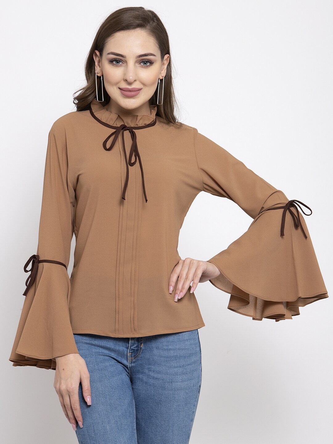 

Claura Women Brown Tie-Up Neck Georgette Top