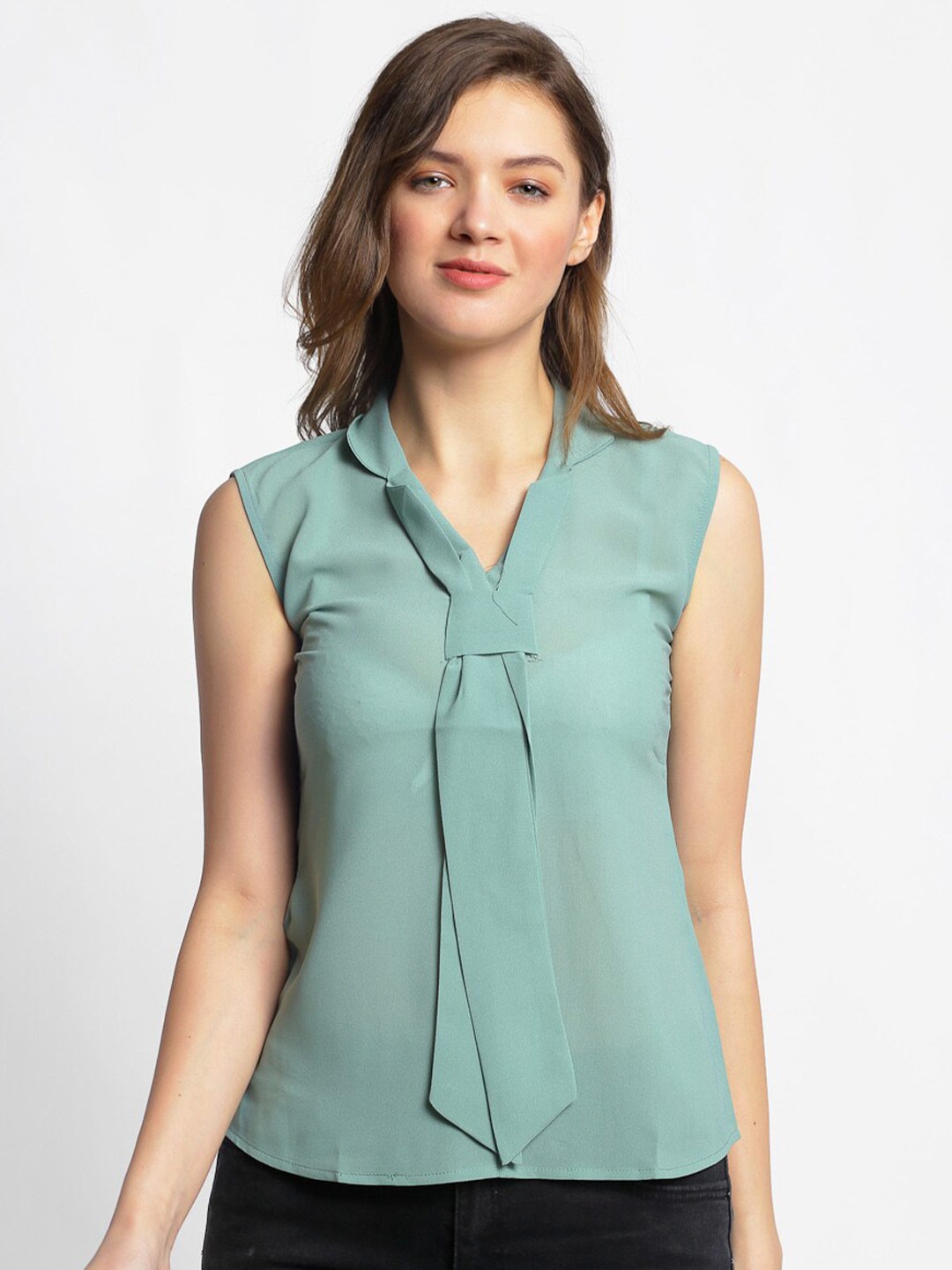 

Claura Women Green Shirt Style Crepe Top