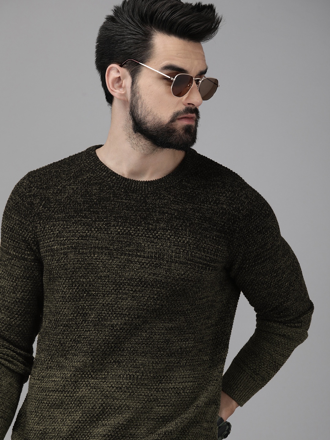 

Jack & Jones Men Olive Green Ombre Dyed Pullover