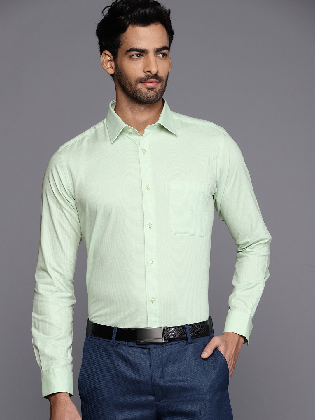 

Raymond Men Mint Green Pure Cotton Slim Fit Shirt