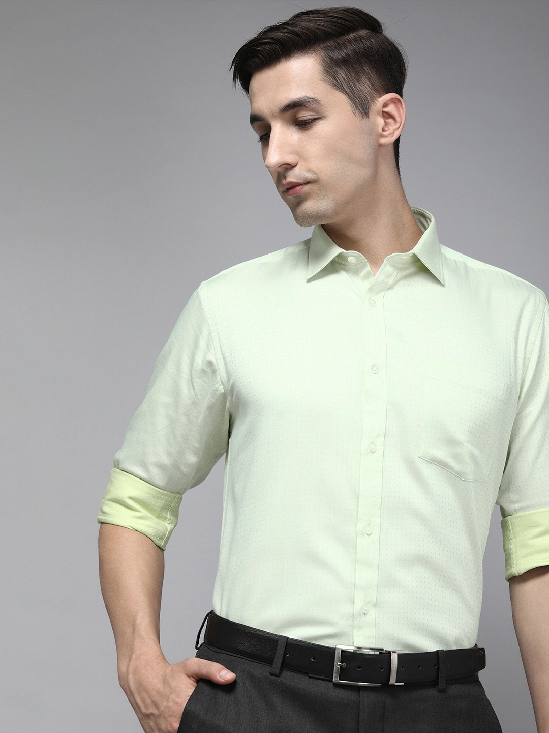

Park Avenue Men Green Slim Fit Pure Cotton Formal Shirt