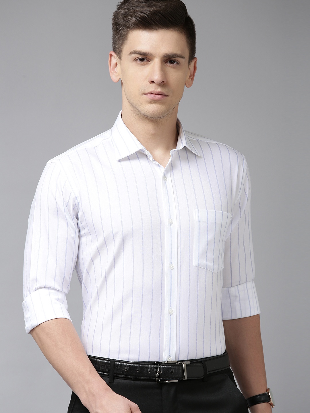 

Park Avenue Men White Slim Fit Striped Pure Cotton Formal Shirt