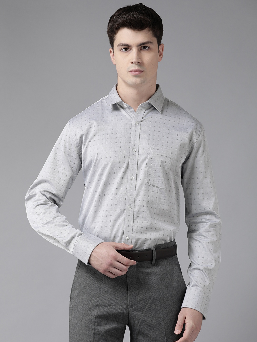 

Park Avenue Men Grey Pure Cotton Woven Design Slim Fit Formal Shirt