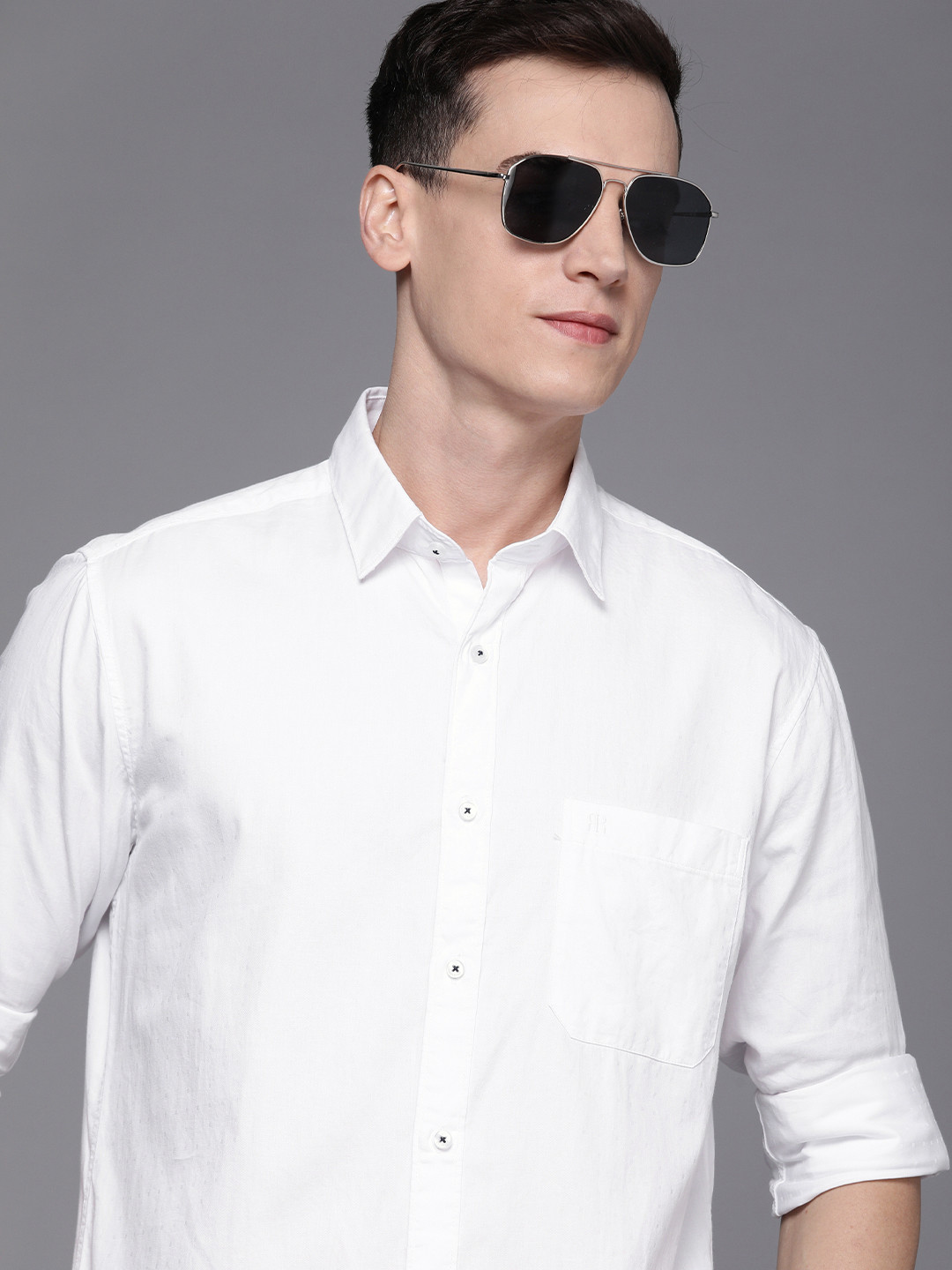 

Raymond Men White Slim Fit Textured Pure Cotton Casual Shirt