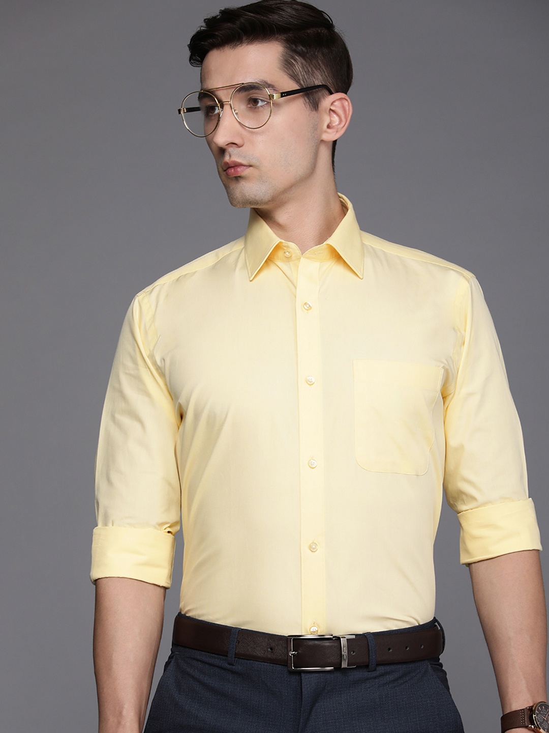 

Raymond Men Yellow Solid Slim Fit Pure Cotton Formal Shirt