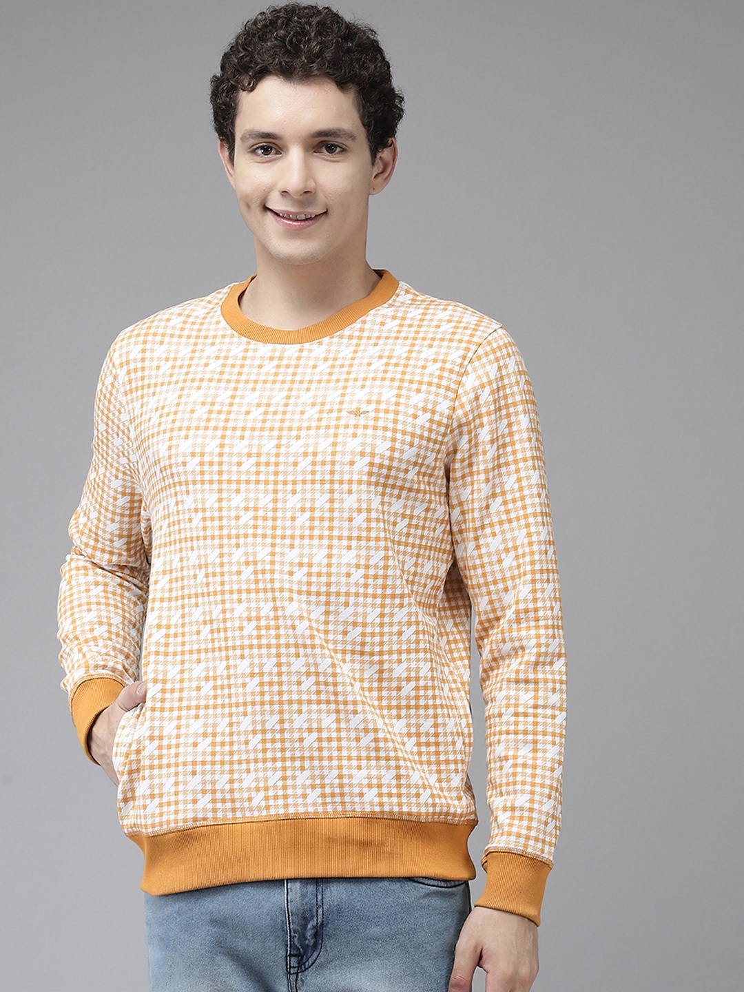 

Park Avenue Men Yellow Checked Sweatshirt