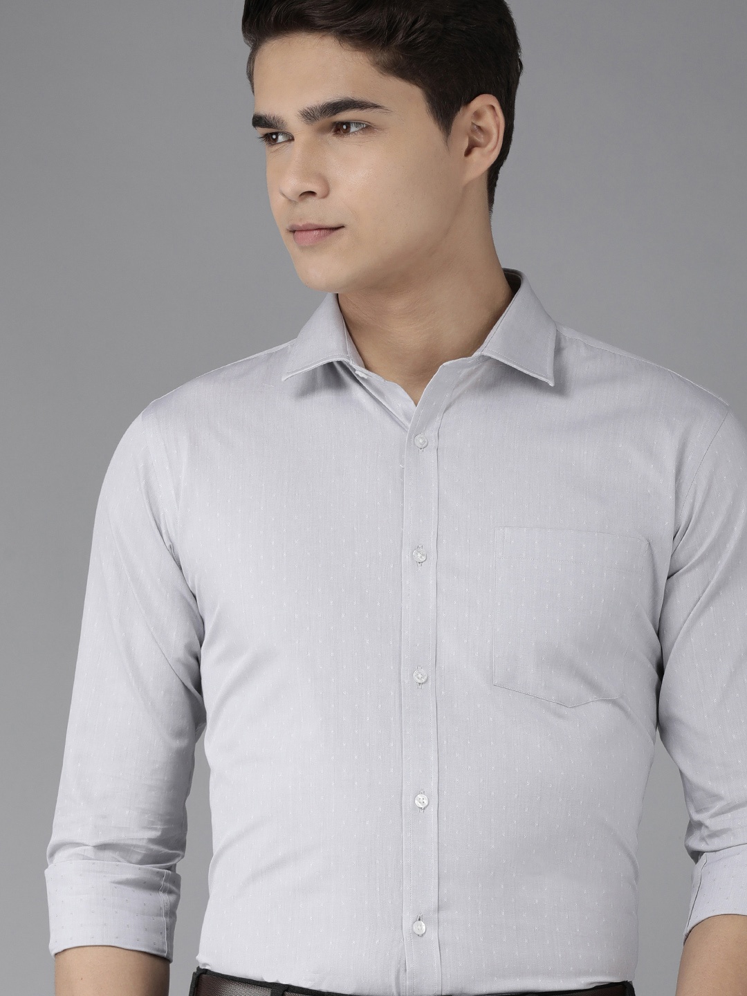 

Park Avenue Men Grey Self Design Pure Cotton Slim Fit Formal Shirt