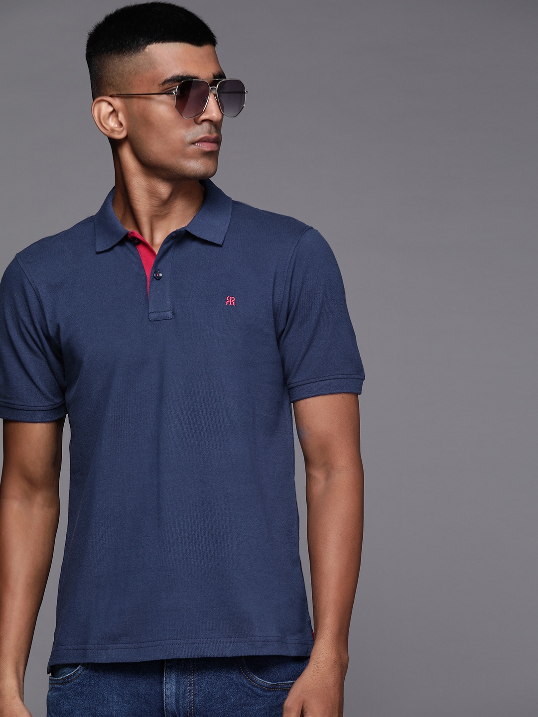 

Raymond Men Solid Polo Collar Pure Cotton T-shirt, Navy blue