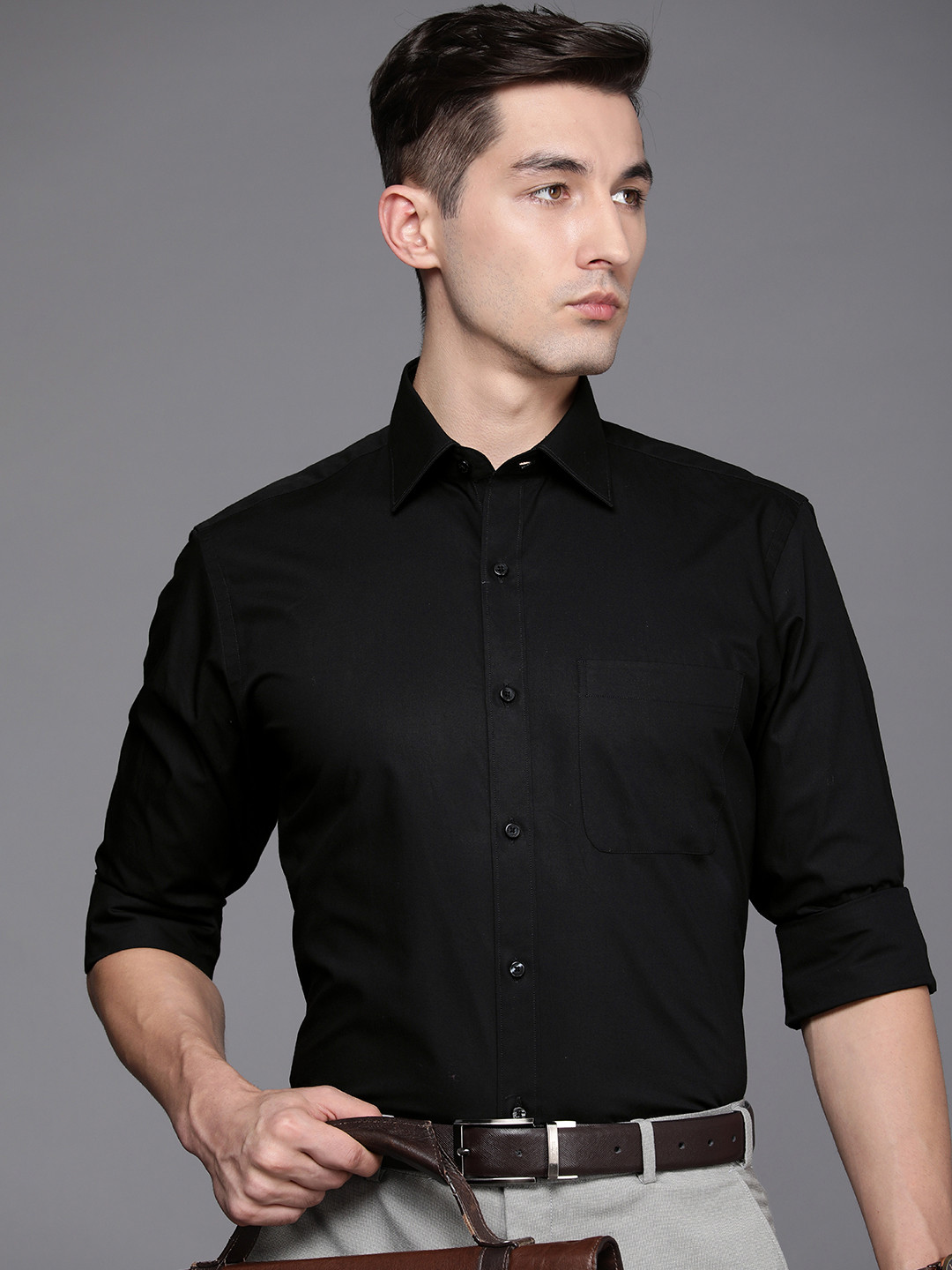 

Raymond Men Black Solid Slim Fit Pure Cotton Formal Shirt