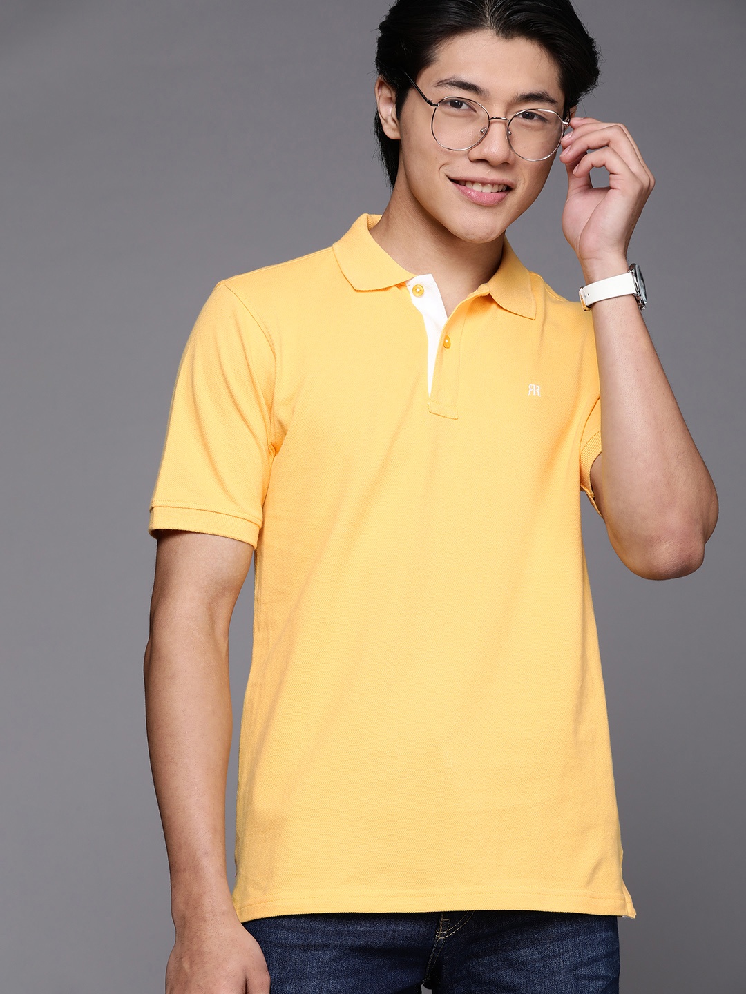 

Raymond Men Yellow Pure Cotton Solid Polo Collar T-shirt