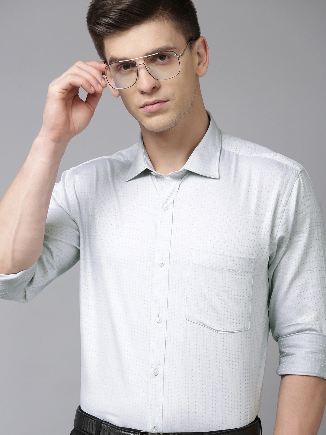 

Park Avenue Men Grey Slim Fit Printed Pure Cotton Formal Shirt