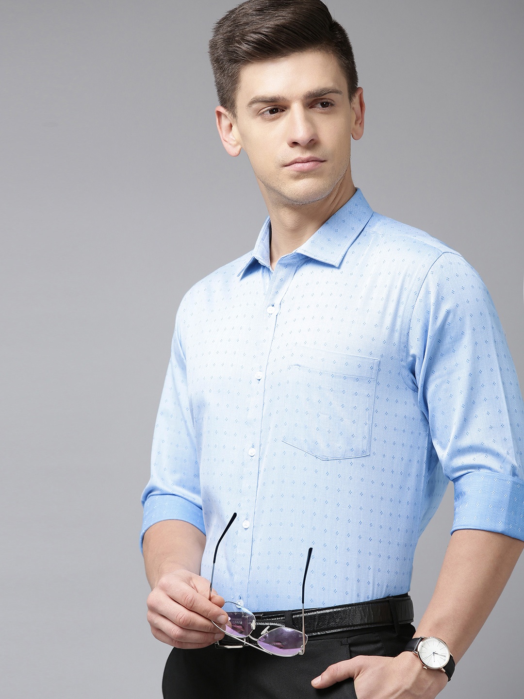 

Park Avenue Men Blue Slim Fit Printed Pure Cotton Formal Shirt